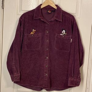 Vintage DISNEY Corduroy Button Up with Embroidered Mickey Mouse Plum Color 💕💖